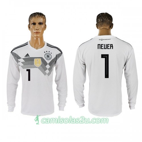 Camisolas de Futebol Alemanha Neuer 1 Equipamento Principal Copa do Mundo 2018 Manga Comprida Camisolas de Futebol Alemanha Neuer 1 Equipamento Principal Copa do Mundo 2018 Manga Comprida